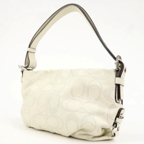 💎✨BEAUTIFUL✨💎Authentic COACH Leather Canvas Hand Bag Shoulder bag White - Picture 1 of 7